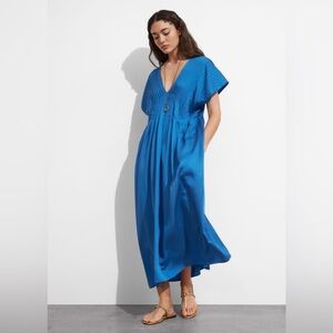 & Other Stories Pleated MIDI Dress in Vibrant Blue - Size S